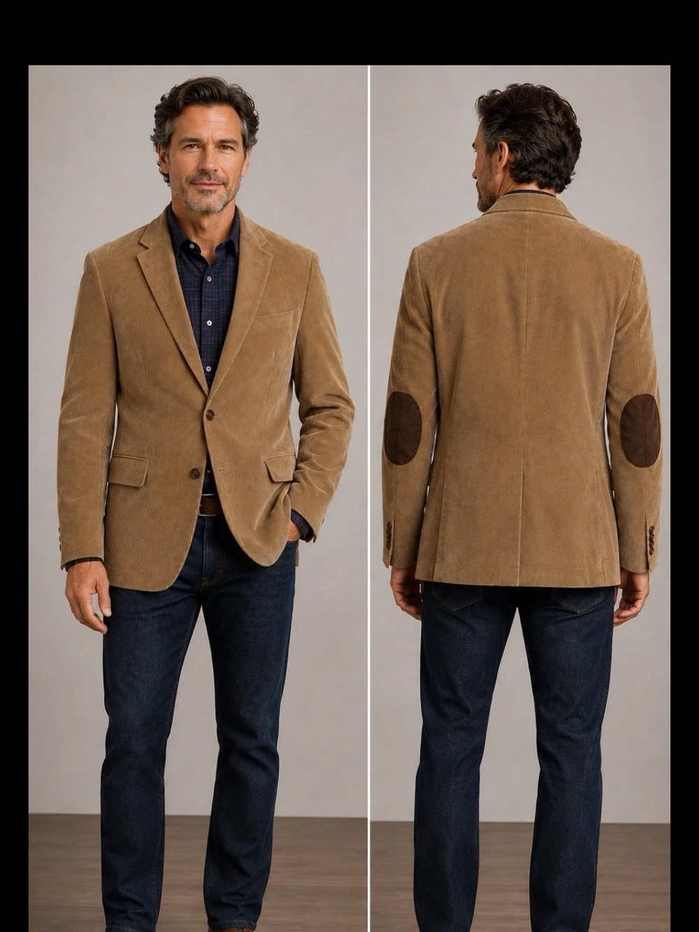 Chaps Ralph Lauren 44R Camel Tan Corduroy Suede Elbow Patch Sport Coat Blazer